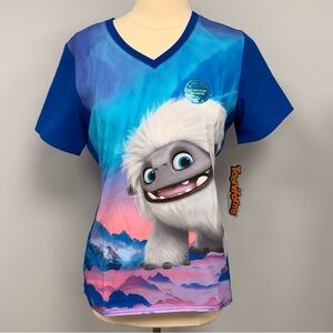 NWT Tooniforms Abominable Scrub Top S Cherokee Scrubs Snow Man Blue  Everest
